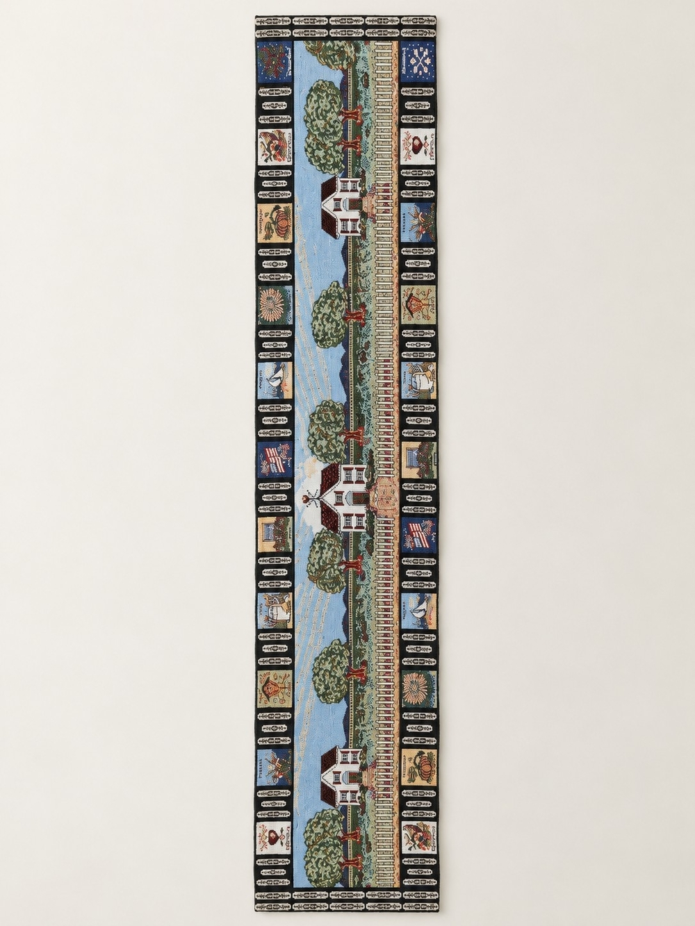 Vintage Country Cottage Scenic Tapestry Calendar Runner Wall Hanging 12x72"